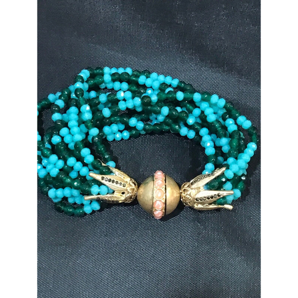Nanette Lepore Jewelry - New Nanette Lepore Multi Row Glass Beaded Bracelet Green Blue